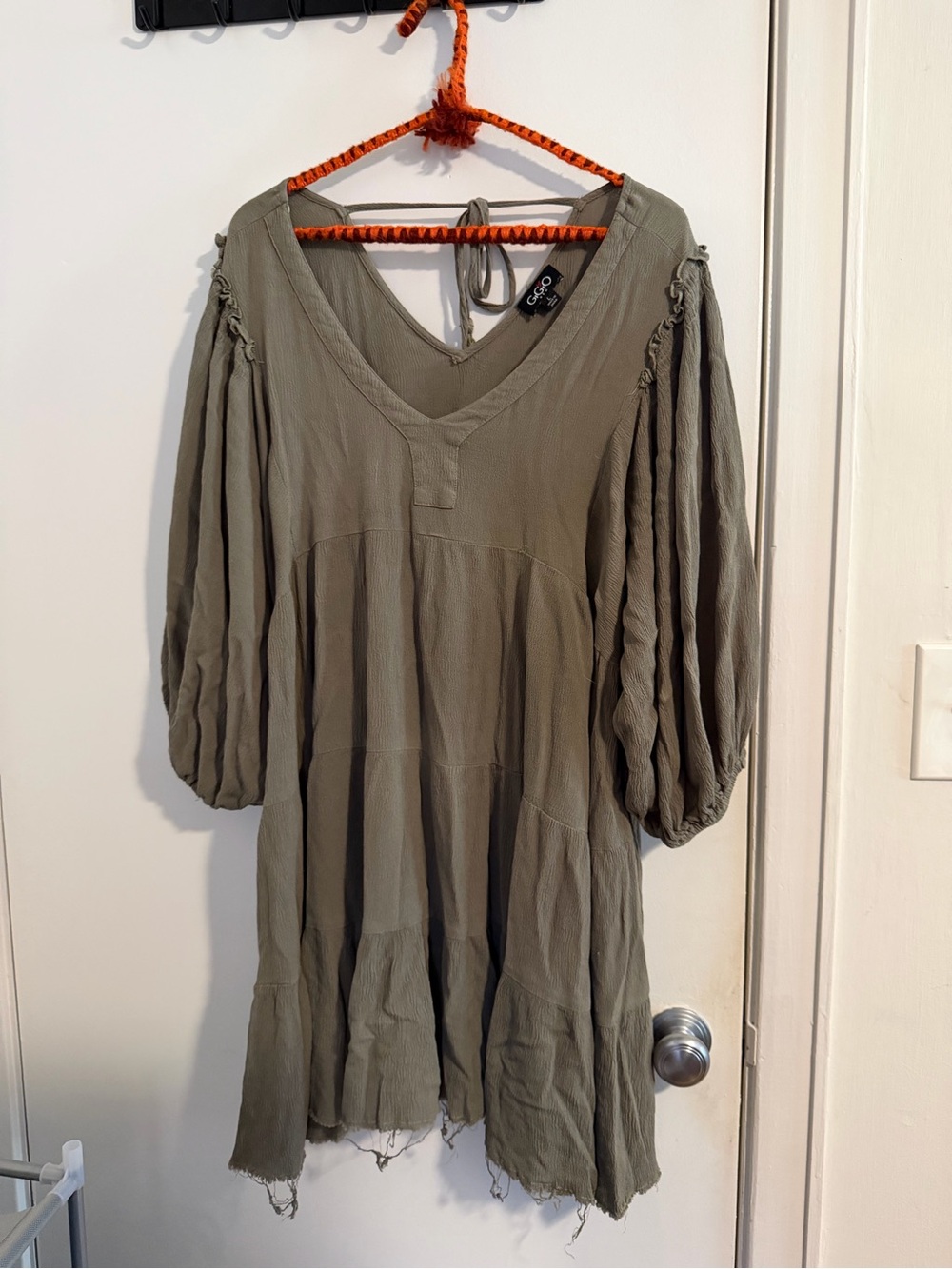 GiGiO Olive Green Long Sleeve V-Neck Dress
